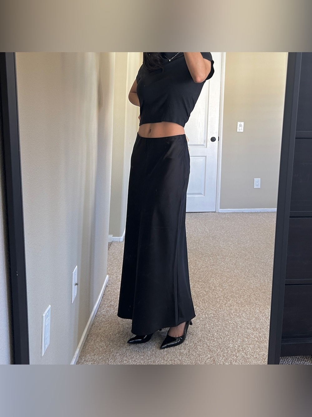 ZARA Satin Effect Black Maxi Skirt